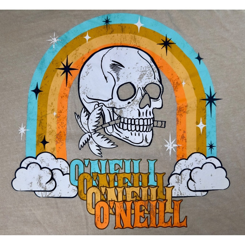 O'Neill Cropped Skull Graphic Tee Rainbow Beige Surf Skater Women's Junior Small